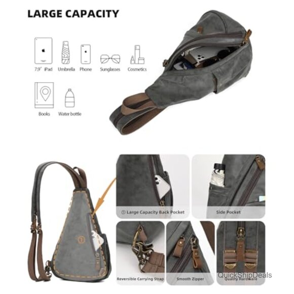 PU Leather Sling Bag Crossbody Backpack Casual Daypack